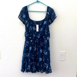 Francesca’s Navy Floral Chiffon Ruffle Hem Dress